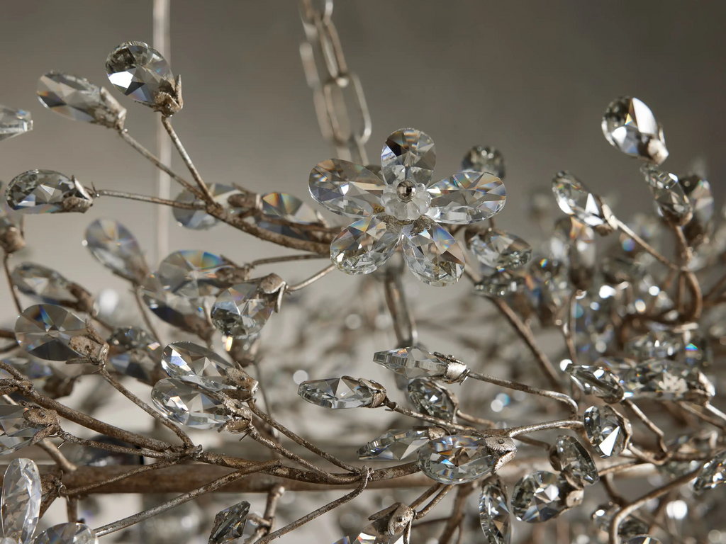 Large Crystal Floral Chandelier Iron Gold Leaf Ceiling Light