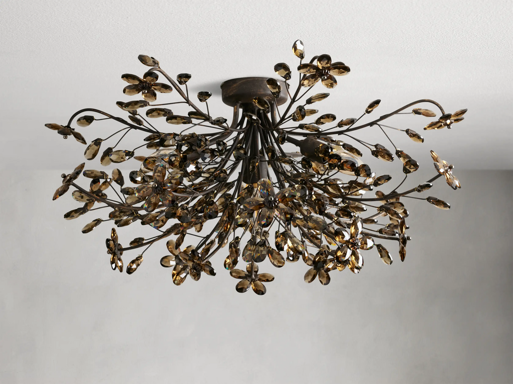Crystal Floral Chandelier 28" 4-Light E12 Iron Ceiling Fixture
