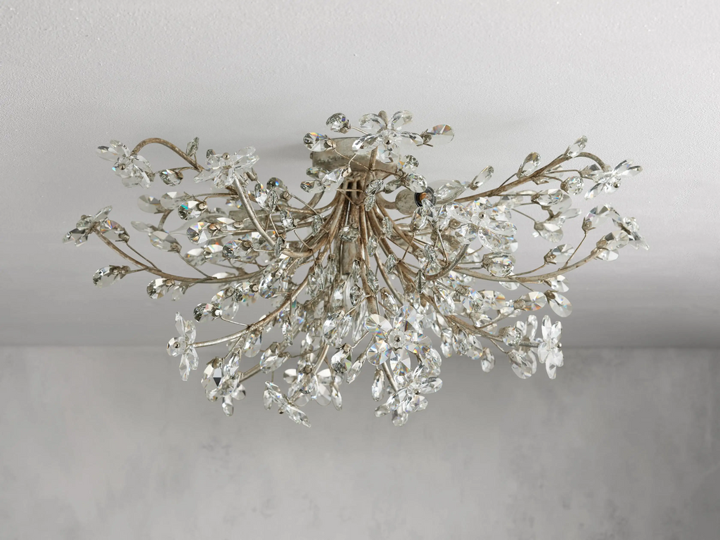 Crystal Floral Chandelier 28" 4-Light E12 Iron Ceiling Fixture