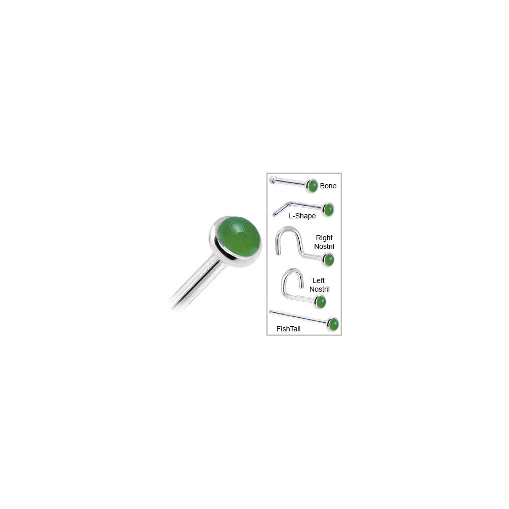 Solid 14K White Gold 2mm Jade Nose Ring