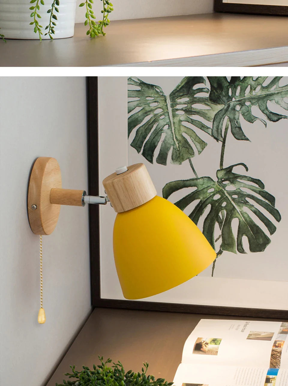 Wooden Wall Lamp with Switch – Modern E27 Adjustable Sconce for Bedroom & Living Room