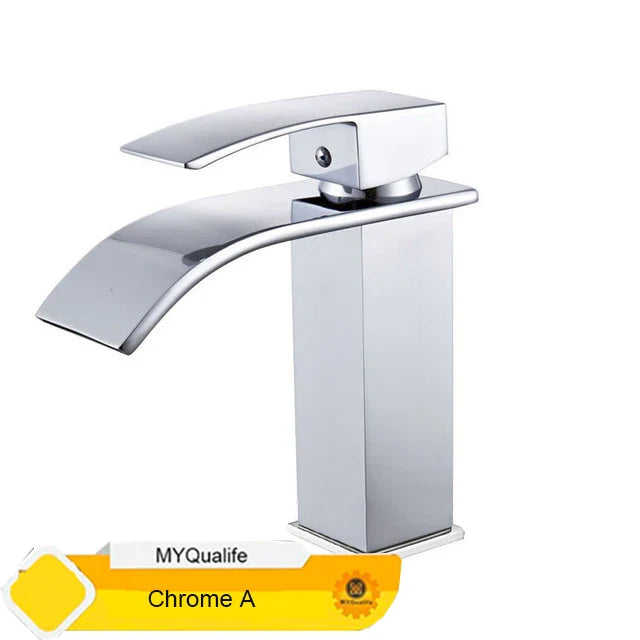 Black Waterfall Bathroom Faucet Basin Mixer Tap Single Hole Hot Cold Sink Tap