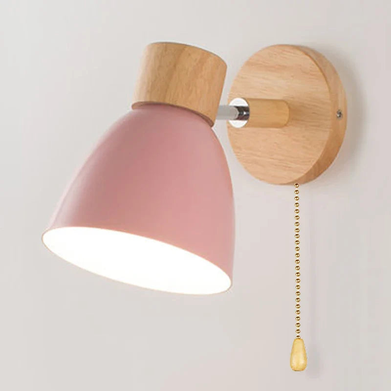 Wooden Wall Lamp with Switch – Modern E27 Adjustable Sconce for Bedroom & Living Room