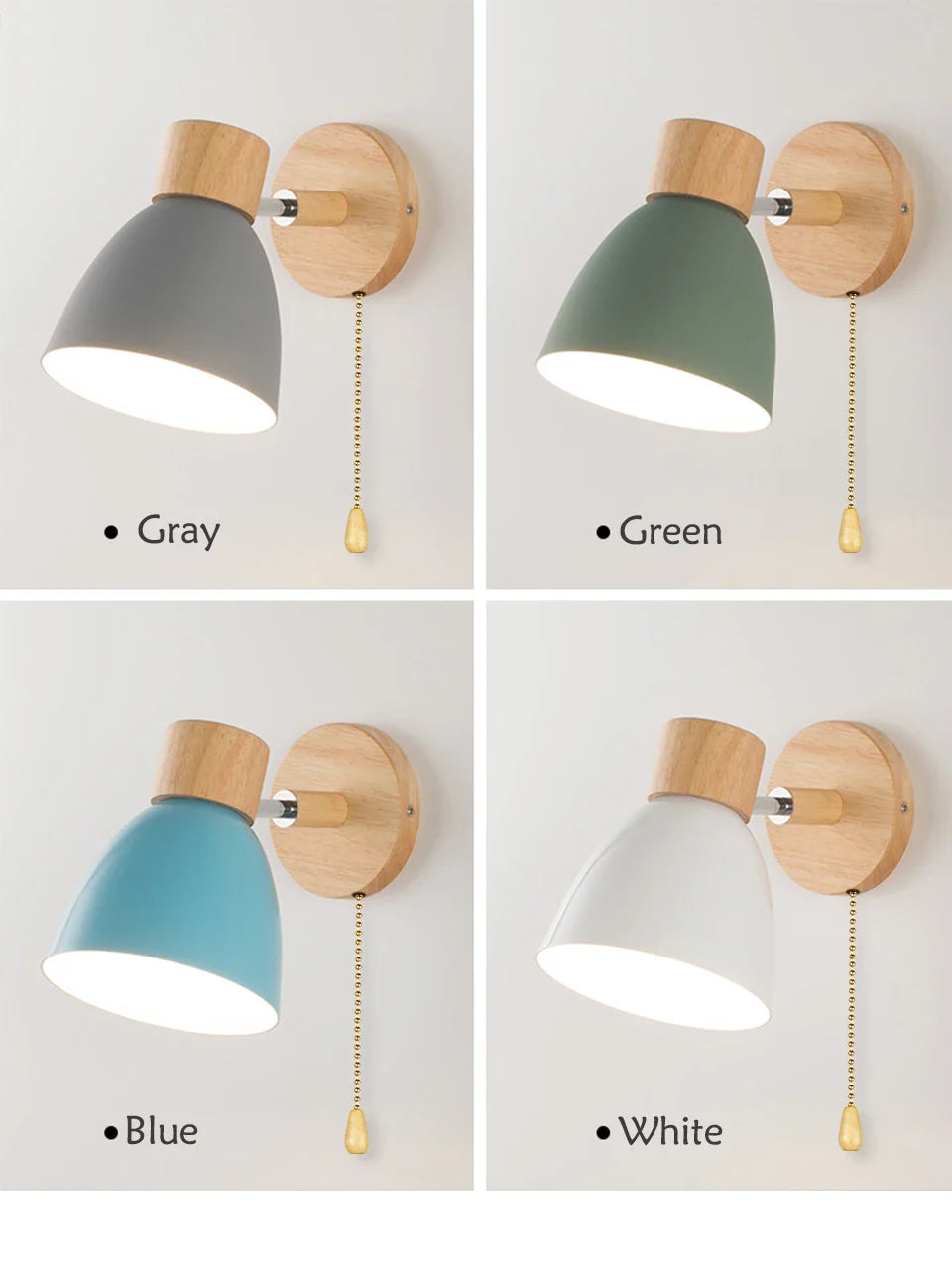 Wooden Wall Lamp with Switch – Modern E27 Adjustable Sconce for Bedroom & Living Room