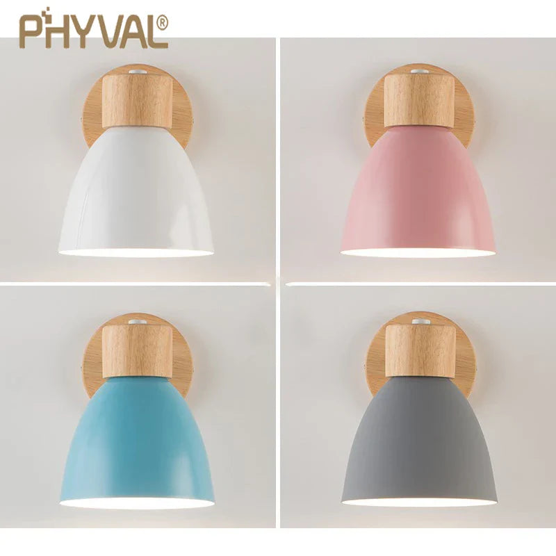 Wooden Wall Lamp with Switch – Modern E27 Adjustable Sconce for Bedroom & Living Room