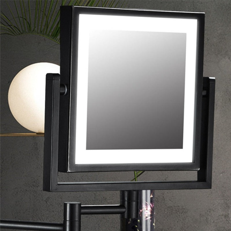 Wall Mounted LED Makeup Mirror Black 1X 3X Magnifying Adjustable Arm