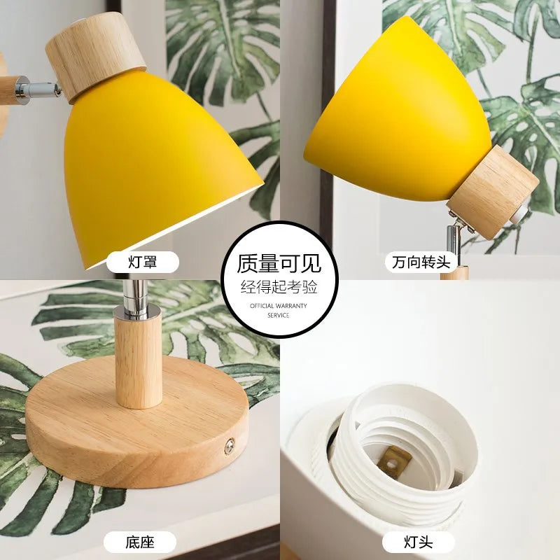 Wooden Wall Lamp with Switch – Modern E27 Adjustable Sconce for Bedroom & Living Room