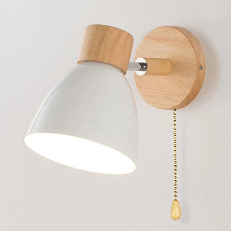 Wooden Wall Lamp with Switch – Modern E27 Adjustable Sconce for Bedroom & Living Room
