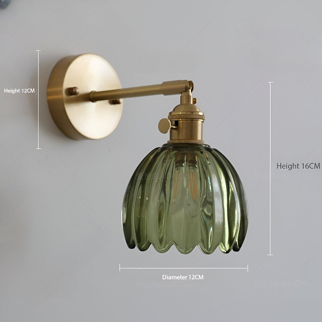 Vintage Brass Tulip Glass Wall Sconce 1-Light Classic Wall Light