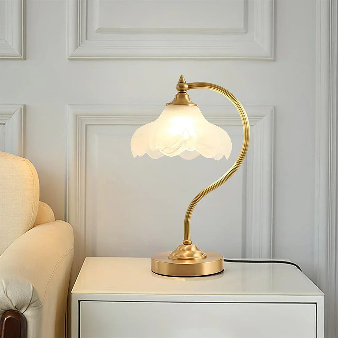 Brass Glass Petal Table Lamp E26 Dimmable 16.5" Gold Base