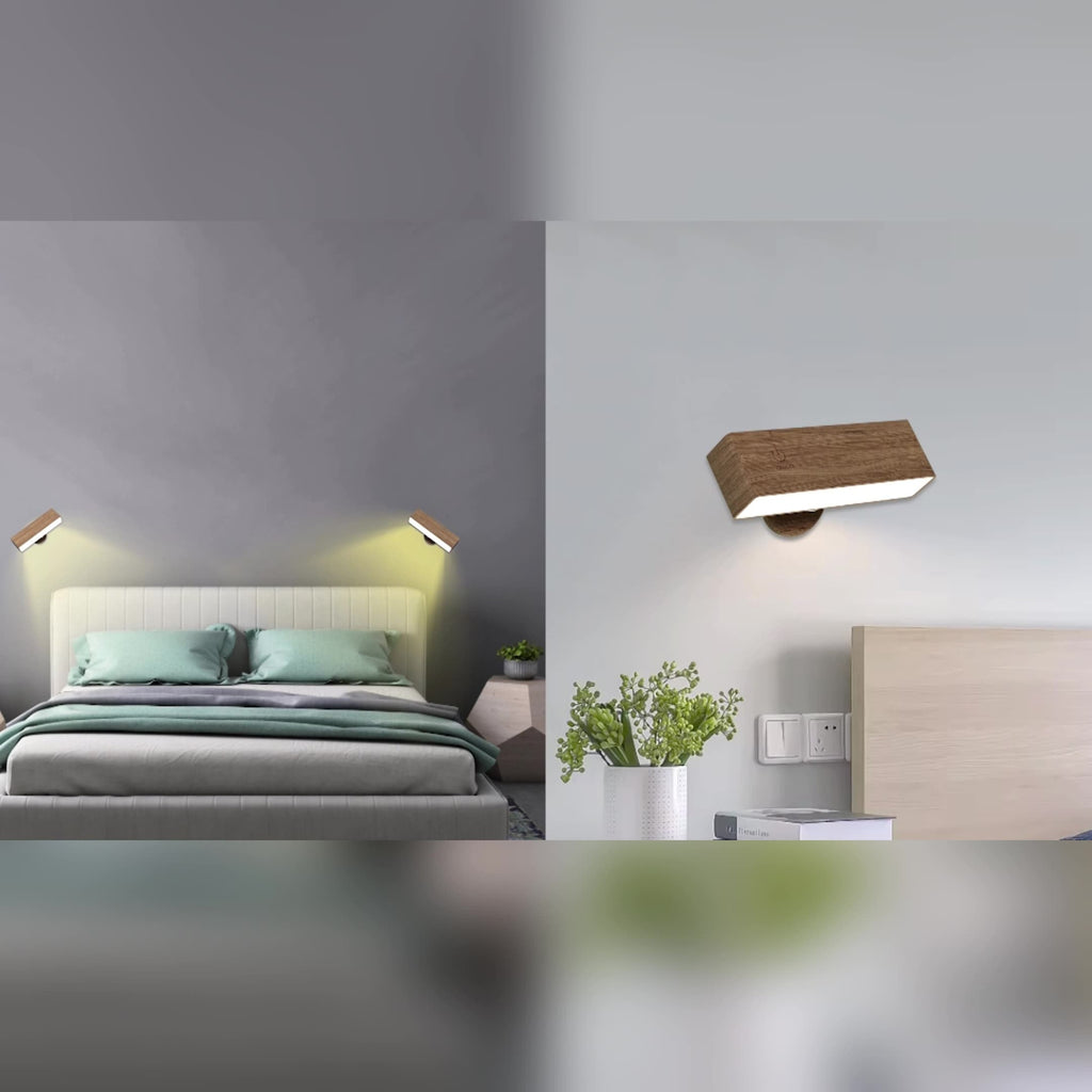 Rechargeable Wall Sconce with Remote Control – Adjustable Brightness Wood Wall Light for Versatile Lighting