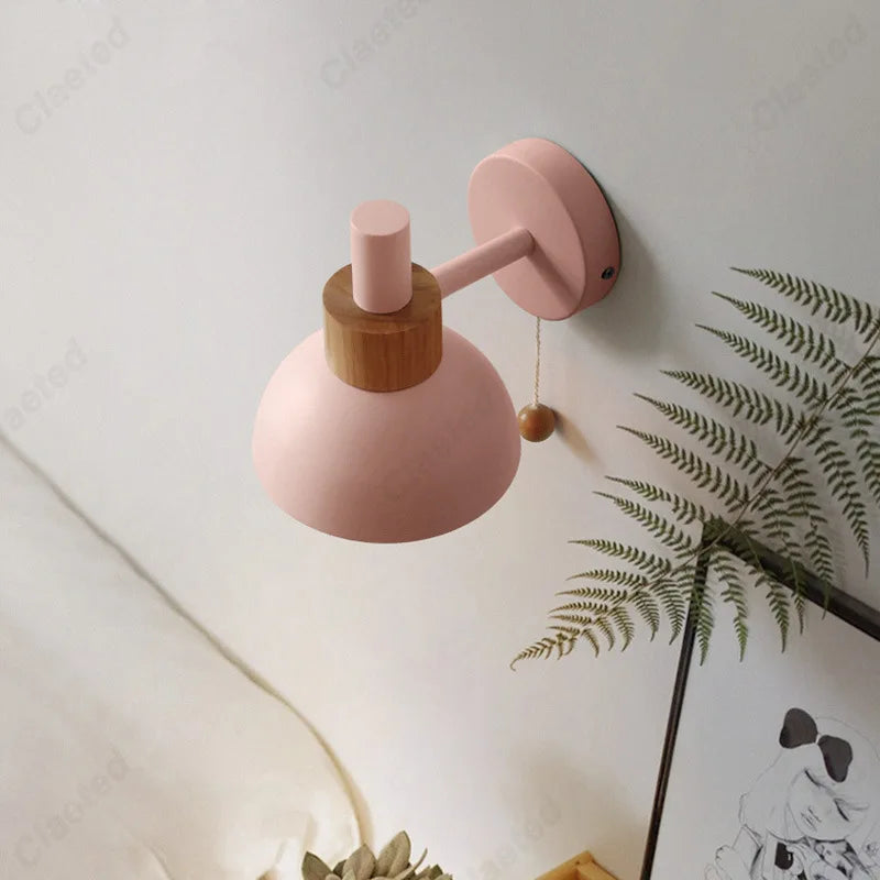 Minimalist LED Wall Lamp E27 Zipper Switch Bedside Light for Bedroom