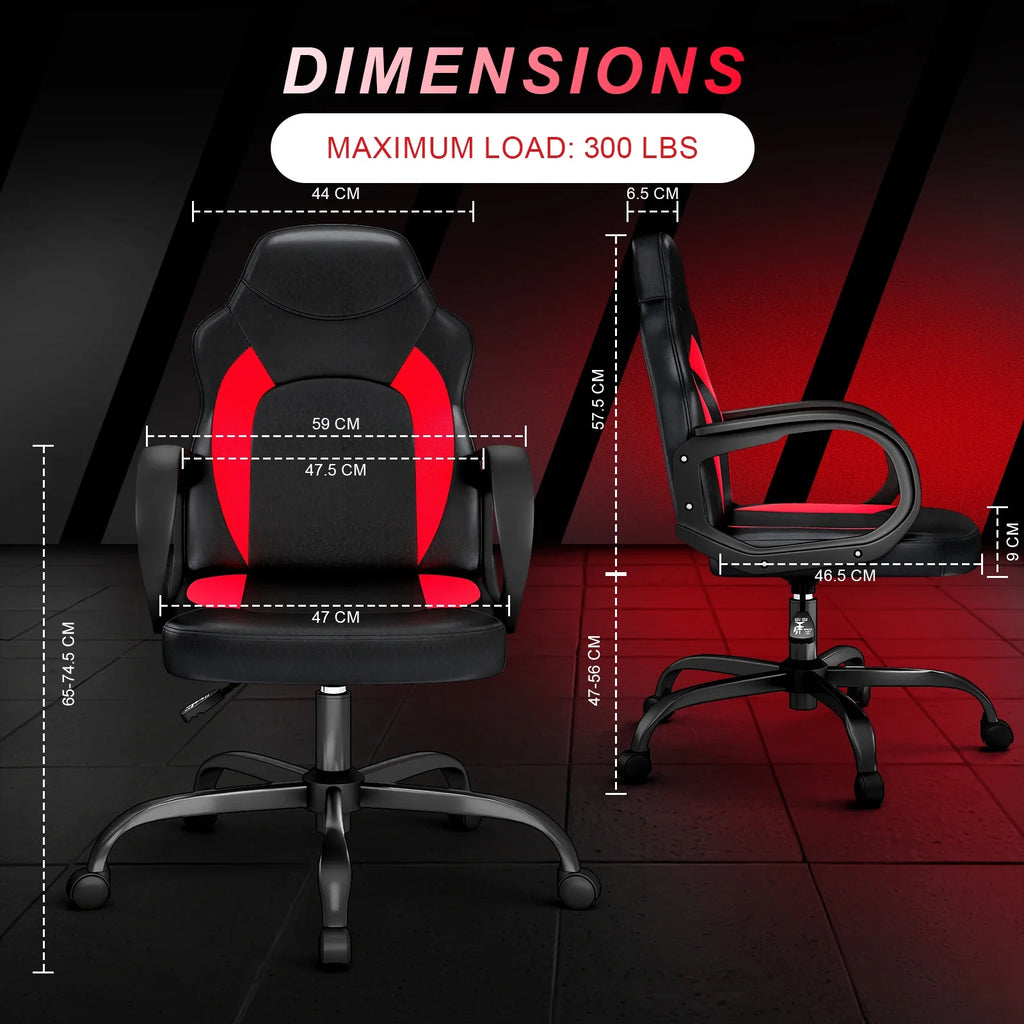 Ergonomic PU Leather Gaming Chair Swivel Adjustable Office Desk Chair Red