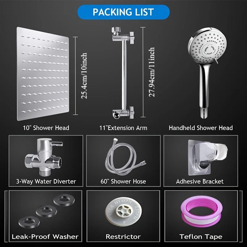 Chrome Stainless Steel Pressurized Shower Set Concealed Toilet Top Spray Arm