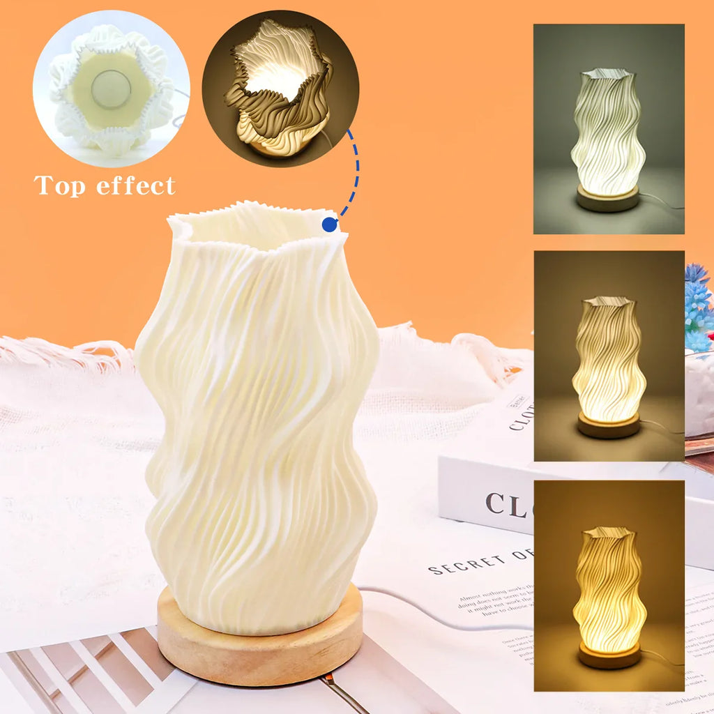 USB LED 3D Pleated Desk Lamp Dimmable Bedside Table Lamp Modern Bedroom Light