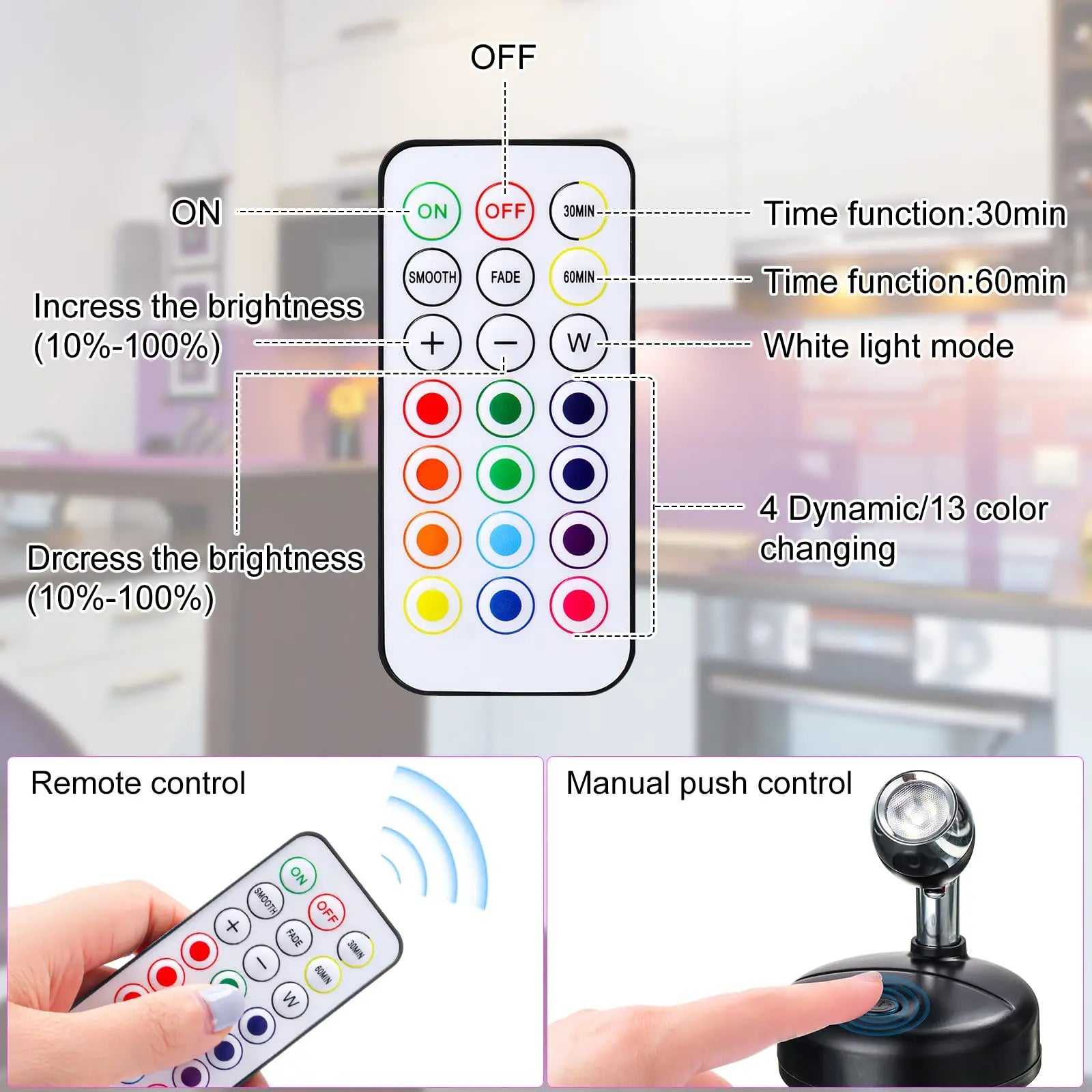 Dimmable LED Wall Sconce Remote Control 360° Rotating Bedroom Hallway Light