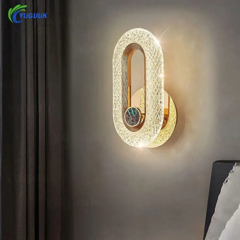 Modern Crystal LED Wall Light Round Oval Sconce for Bedroom Living Room