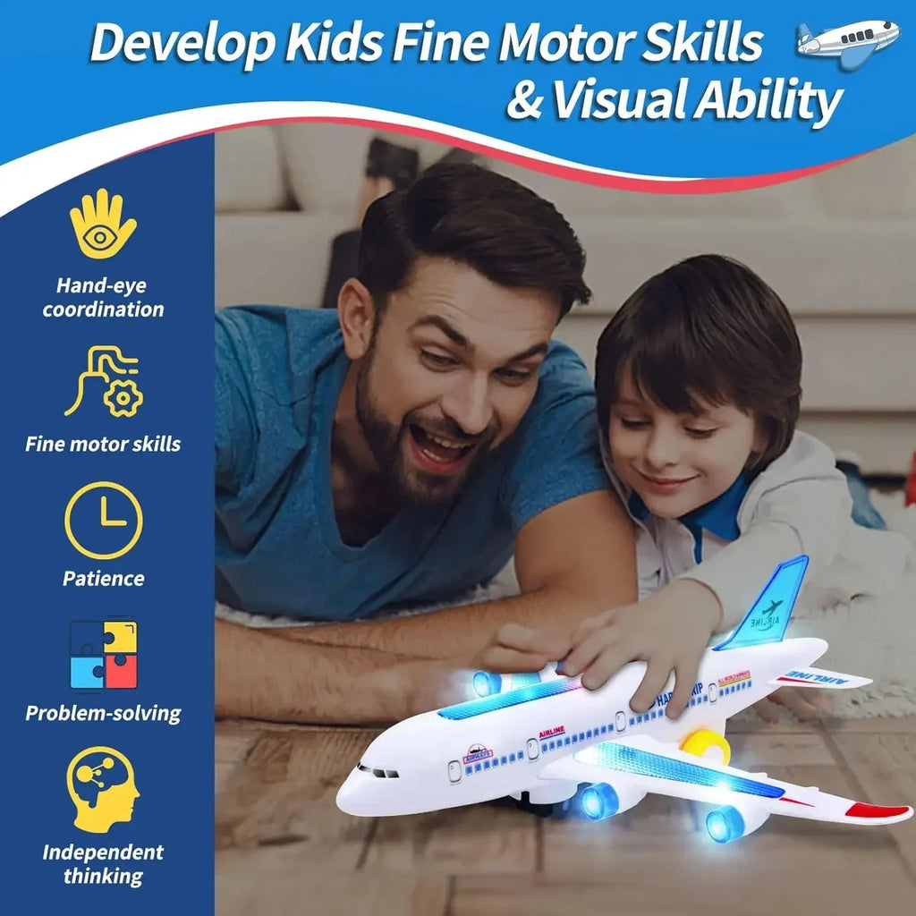 Electronic Airplane Toy with Music & Lights – Automatic Rotating Educational Plane