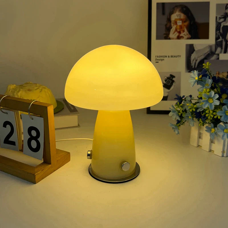 Vintage Glass Mushroom Lamp Nordic Bauhaus Bedroom Bedside Ambient Night Light