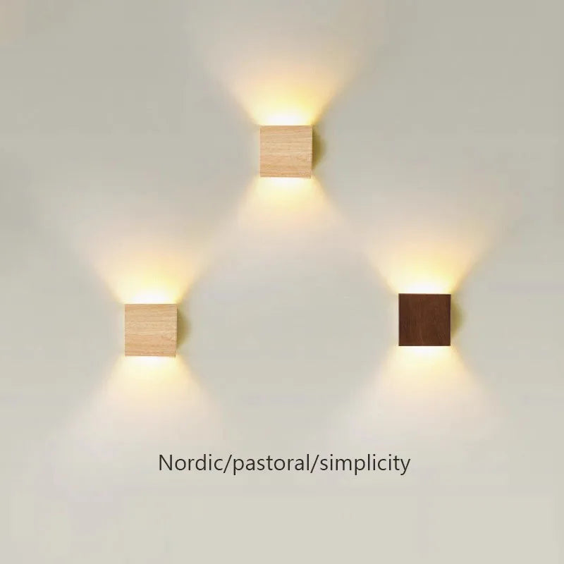 Nordic Wooden Wall Sconce LED Up Down Bedside Living Room Walnut Light