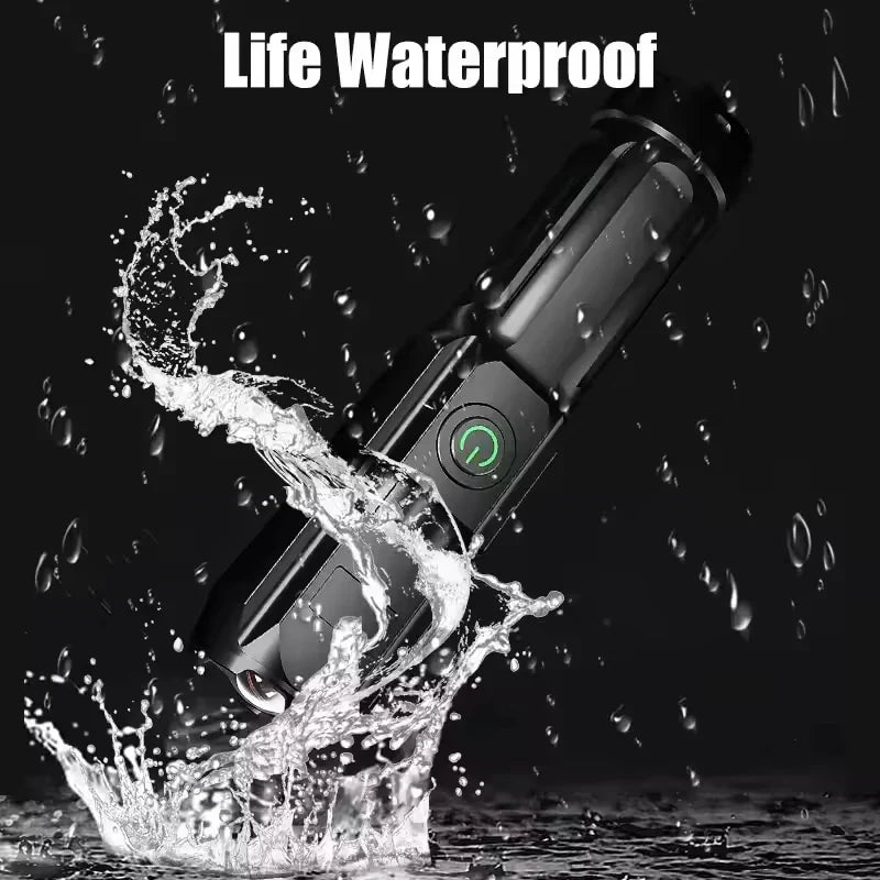 LED Camping Flashlight Rechargeable USB Zoom Spotlight Waterproof Outdoor
