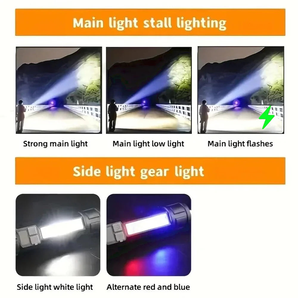 High Power LED Flashlight TYPE-C Rechargeable COB Torch Outdoor Camping Hiking Light