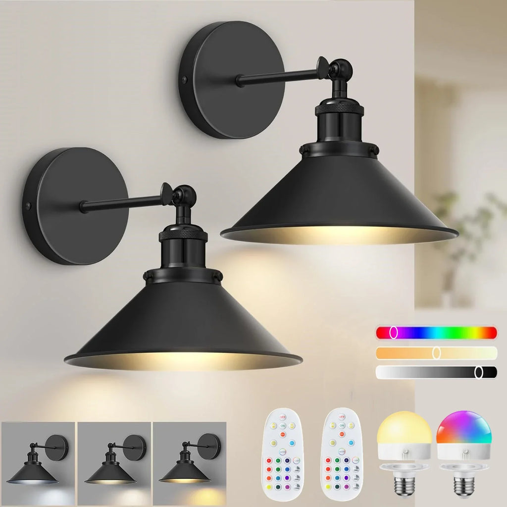 Wireless Rechargeable Wall Light Remote Control Dimmable RGB LED Lamp 15 Color