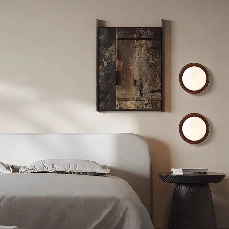 Wabi Sabi Wood Wall Sconce Walnut Glass Bedroom Bedside Hallway Stair Light