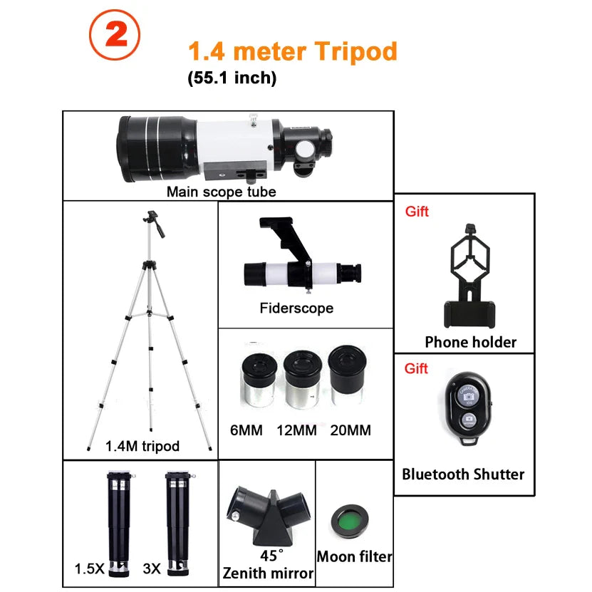 Professional Astronomical Telescope 150X Zoom F30070 HD Moon Viewing Beginner Stargazing
