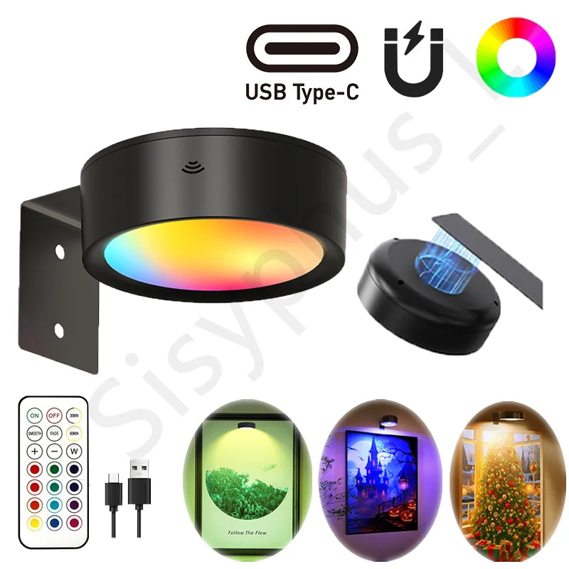Magnetic RGB Wall Art Light USB Rechargeable Remote Dimmable LED Display