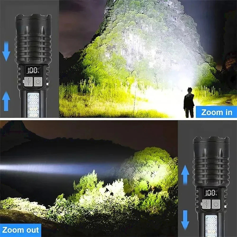 High Power LED Flashlight TYPE-C Rechargeable COB Torch Outdoor Camping Hiking Light