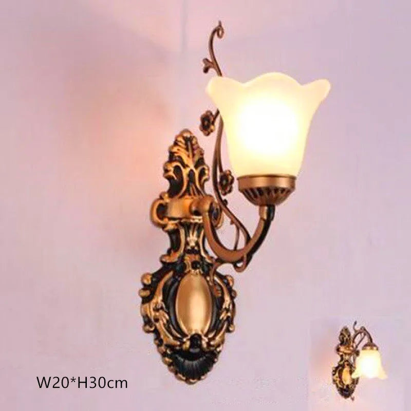 European Retro Wall Lamp Bedroom Bedside Corridor Double Head Bronzing Sconce