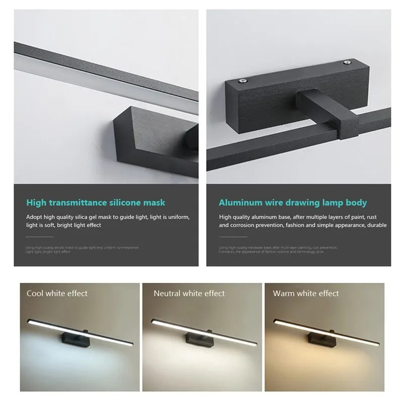 LED Bathroom Mirror Light – Waterproof Wall Lamp for Makeup Vanity in White/Black