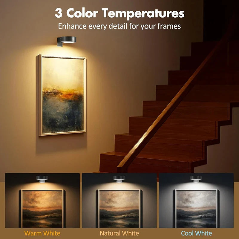 3 Pack Magnetic Picture Lights with Remote Dimmable Battery Art Wall Lights
