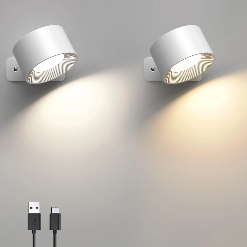 Rechargeable LED Wall Sconce 360° Rotating Adjustable Bedroom Nordic Light