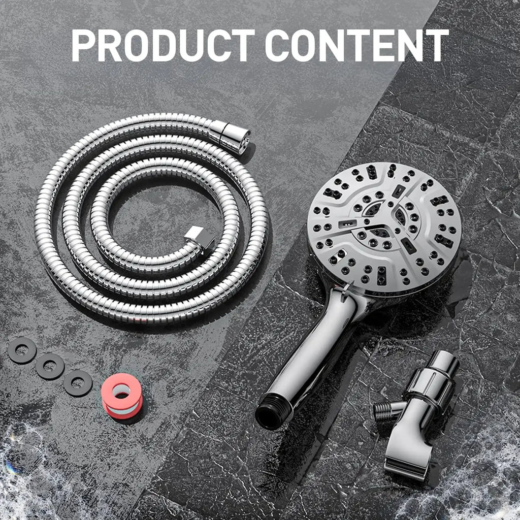 High Pressure Shower Head with Handheld & 10 Spray Modes, Stainless Steel Hose