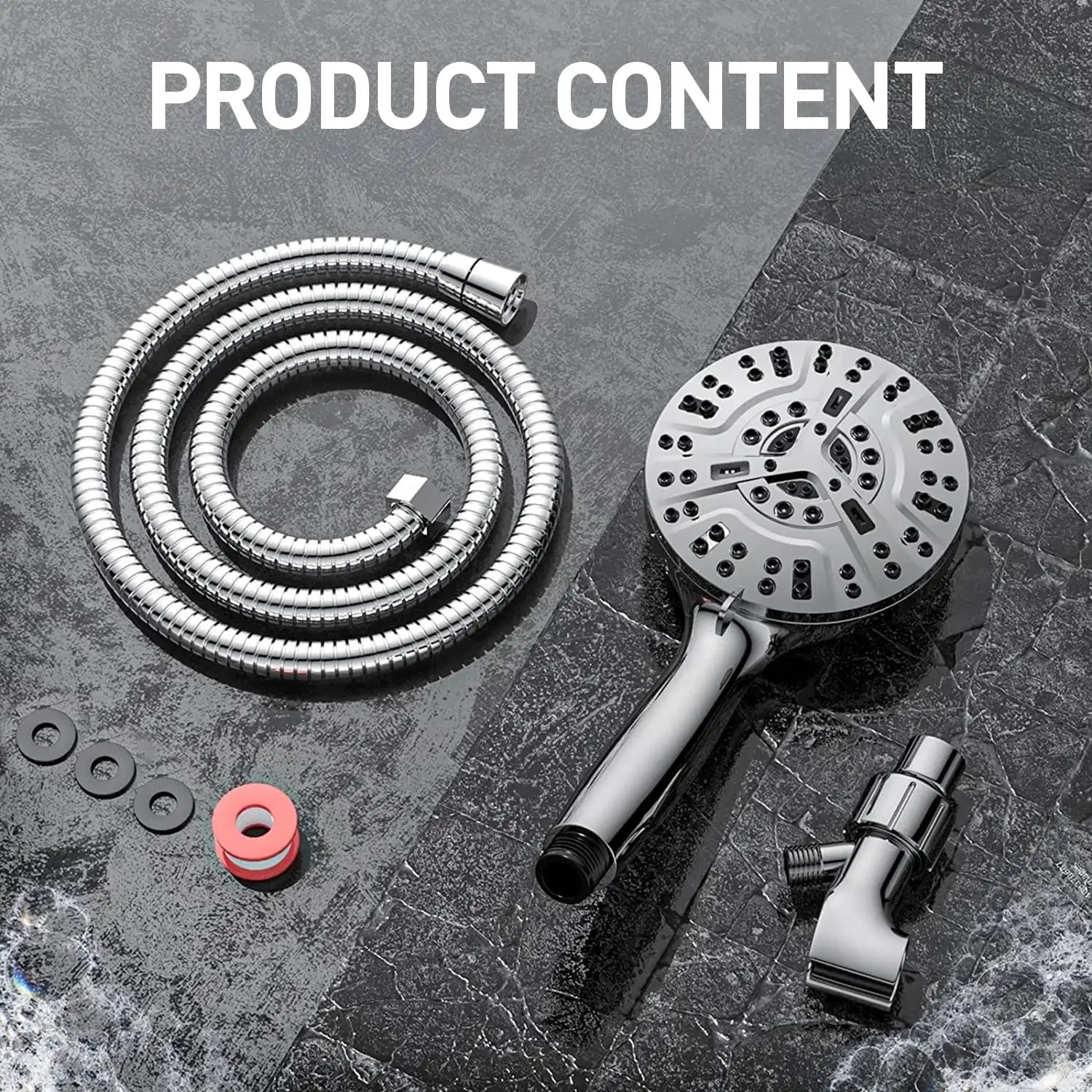 High Pressure Shower Head with Handheld & 10 Spray Modes, Stainless Steel Hose