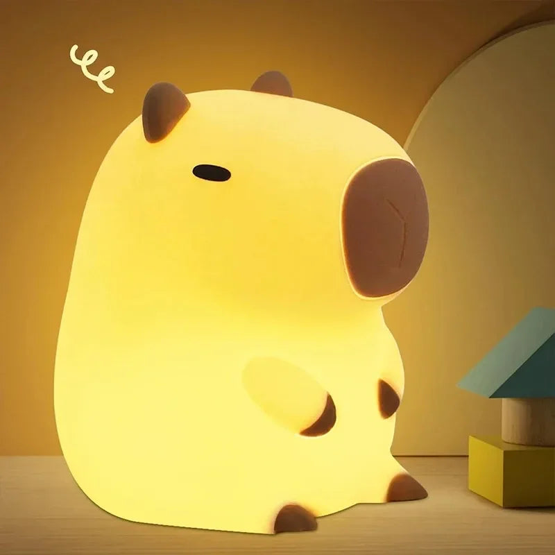 Cute Capybara Night Light Silicone LED Bedside Lamp Cartoon Sleep Decor Gift