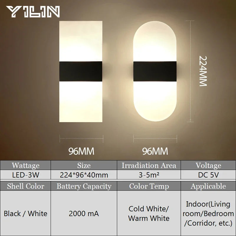 Touch Sensor LED Wall Lamp USB Rechargeable Modern Nordic Bedroom Living Room