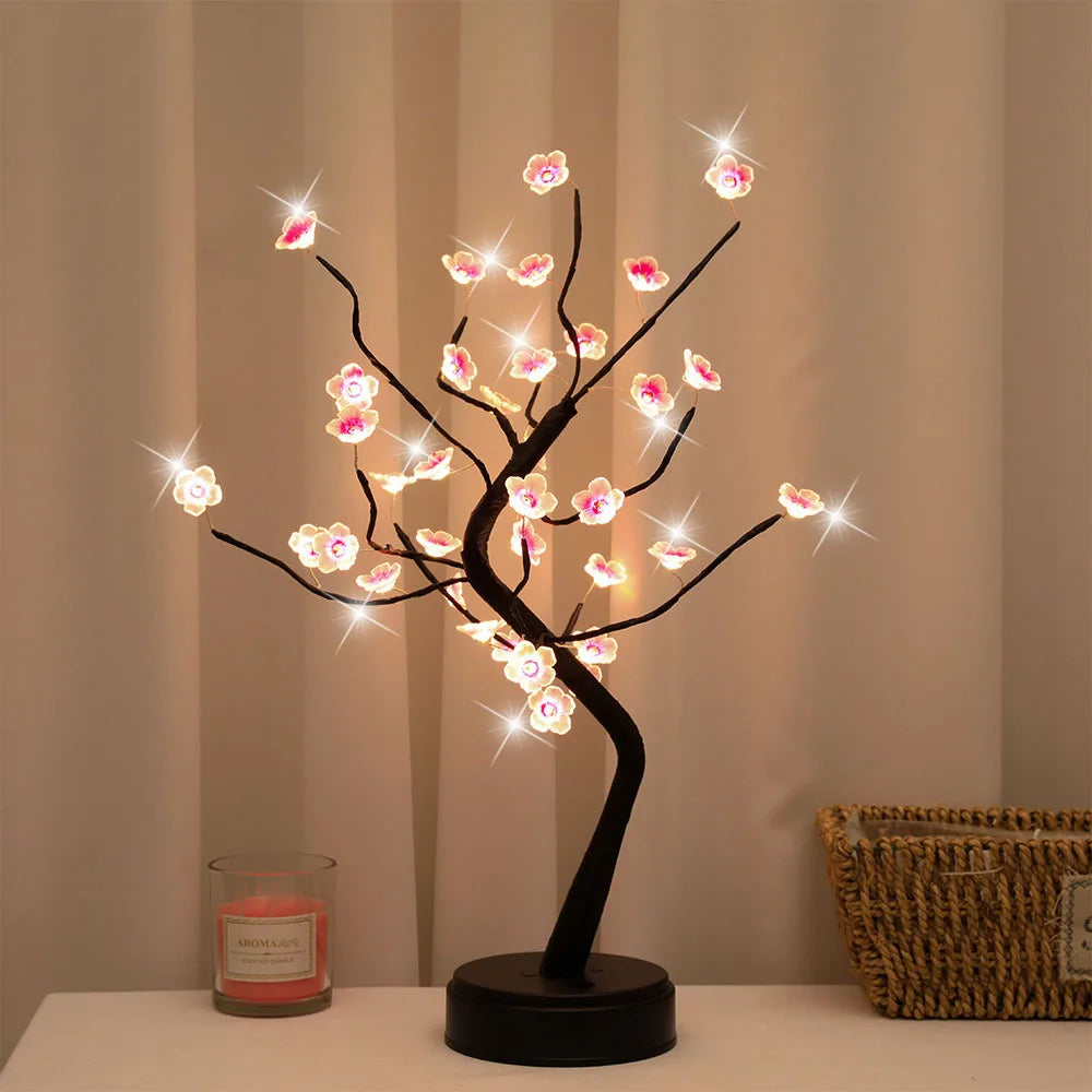 Cherry Blossom Tree LED Night Light USB Battery Touch Lamp Desktop Home Decor