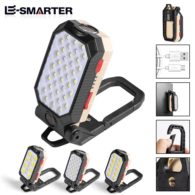 COB Portable Work Light USB Rechargeable Emergency Repair Flashlight Lamp