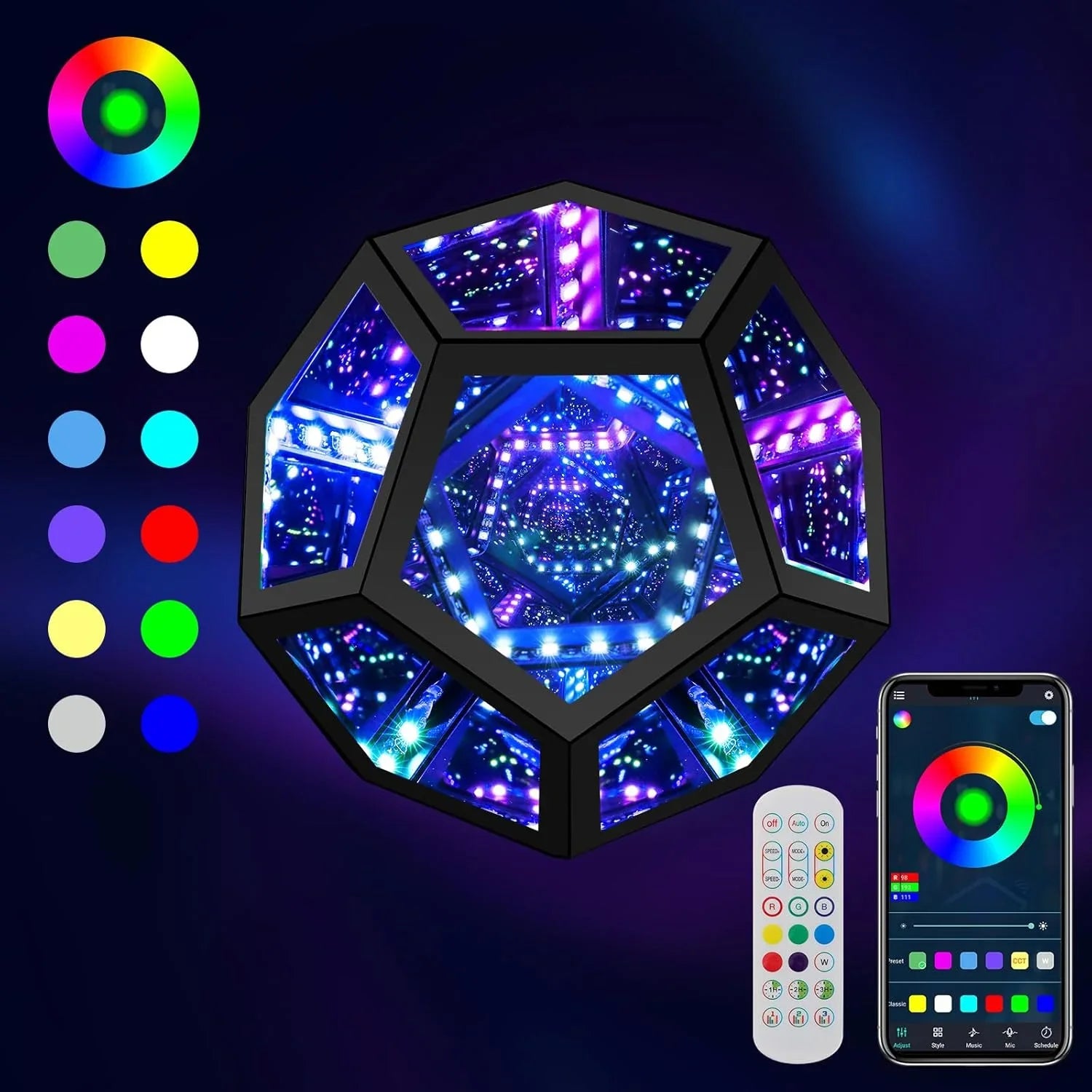 LED RGB Dodecahedron Night Light Geometric Colorful Space Lamp Home Decor Gift