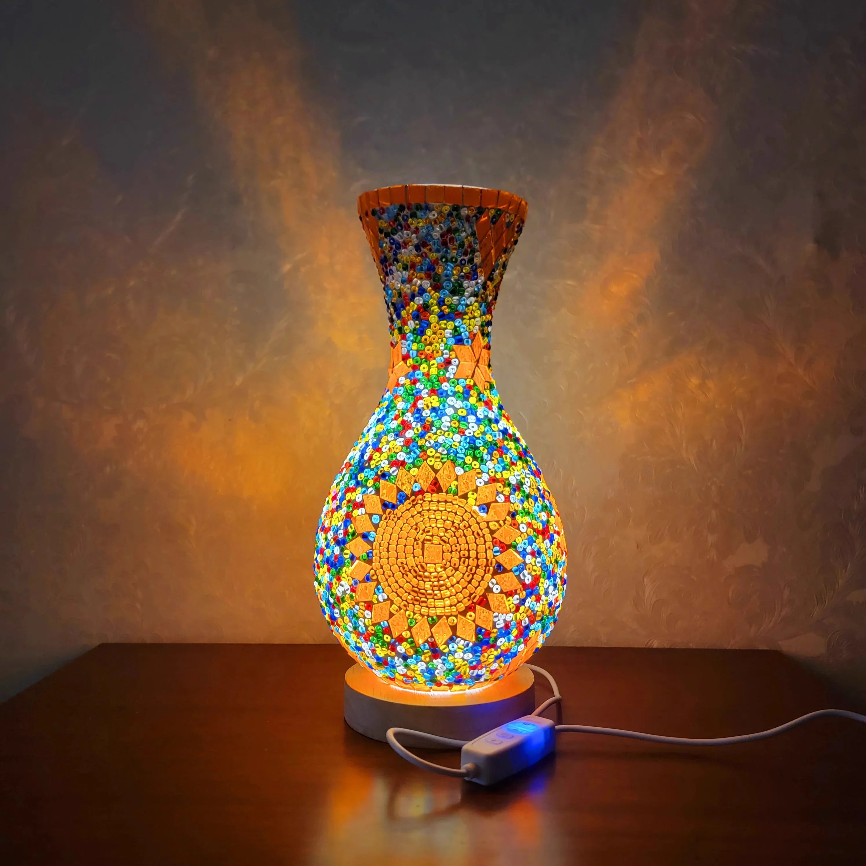 Turkish Mosaic Table Lamp Hand Inlaid Glass Mediterranean Bedroom Living Room Decor