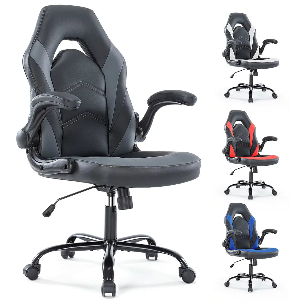 Ergonomic PU Leather Gaming Chair Adjustable Office Desk Chair Flip-Up Armrests