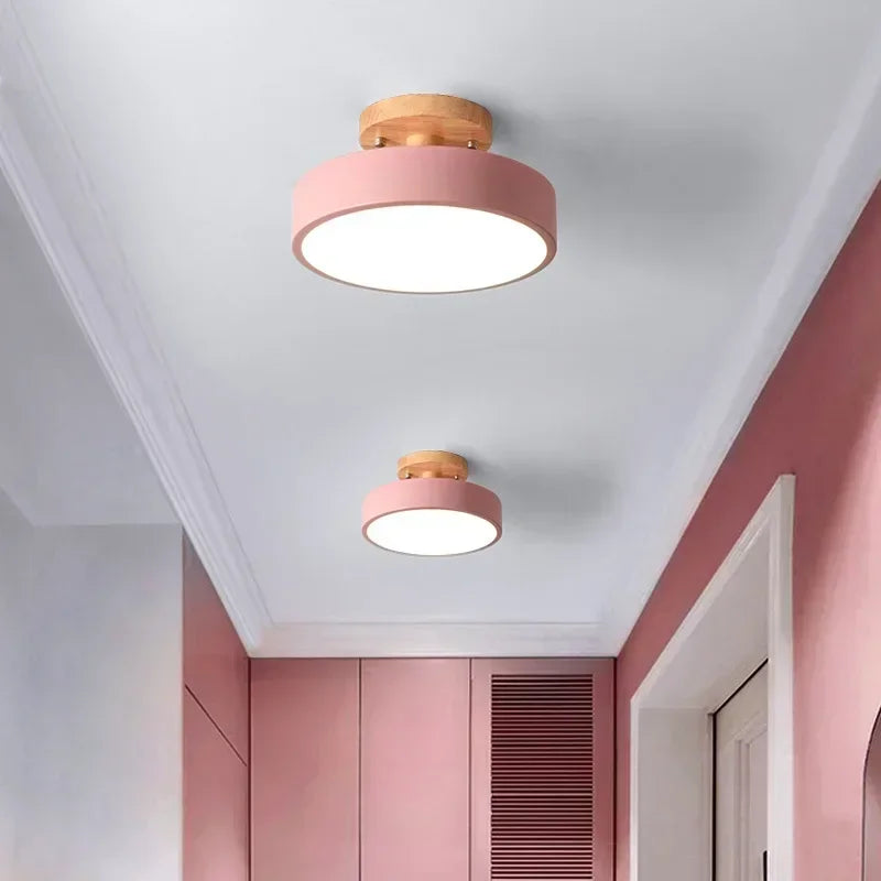 Nordic Flush Mount Ceiling Light Wood Round Hallway Bedroom Bathroom Lamp