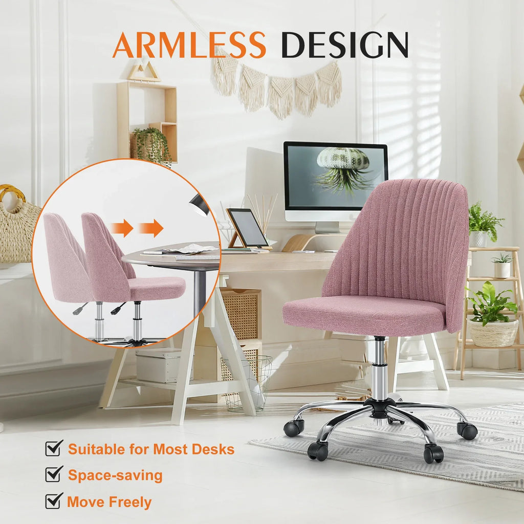 Armless Small Desk Office Chair Swivel Vanity Task Chair with Back and Wheels