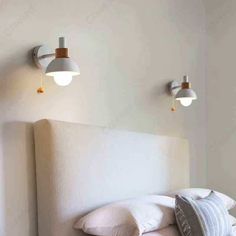 Minimalist LED Wall Lamp E27 Zipper Switch Bedside Light for Bedroom