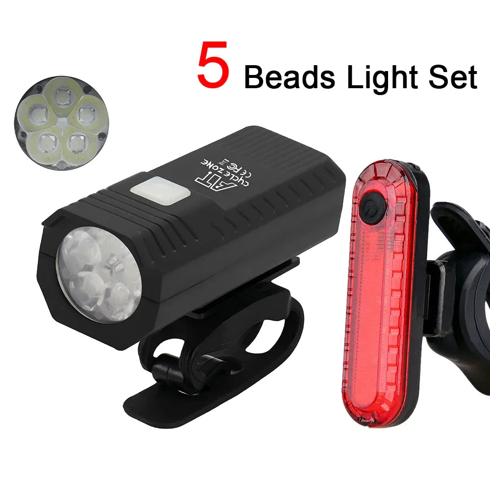 Rechargeable Bike Light Set LED Headlight and Taillight for Night Cycling Safety