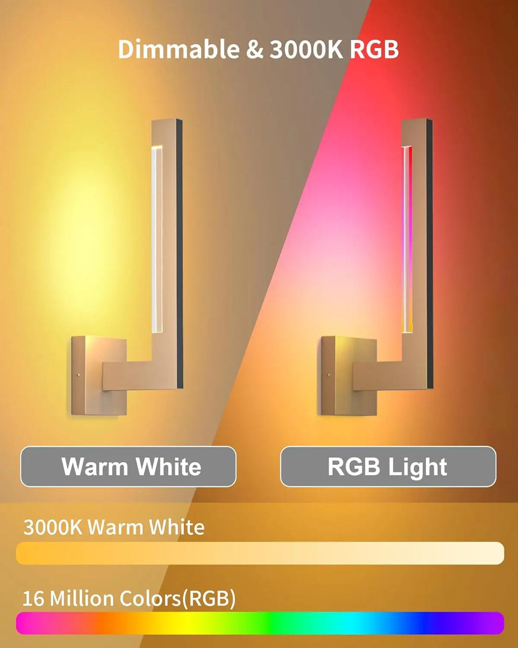Modern Wall Sconces Dimmable RGB LED Wall Light with Remote for Living Room Bedroom