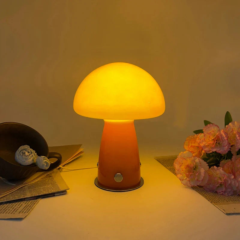 Vintage Glass Mushroom Lamp Nordic Bauhaus Bedroom Bedside Ambient Night Light